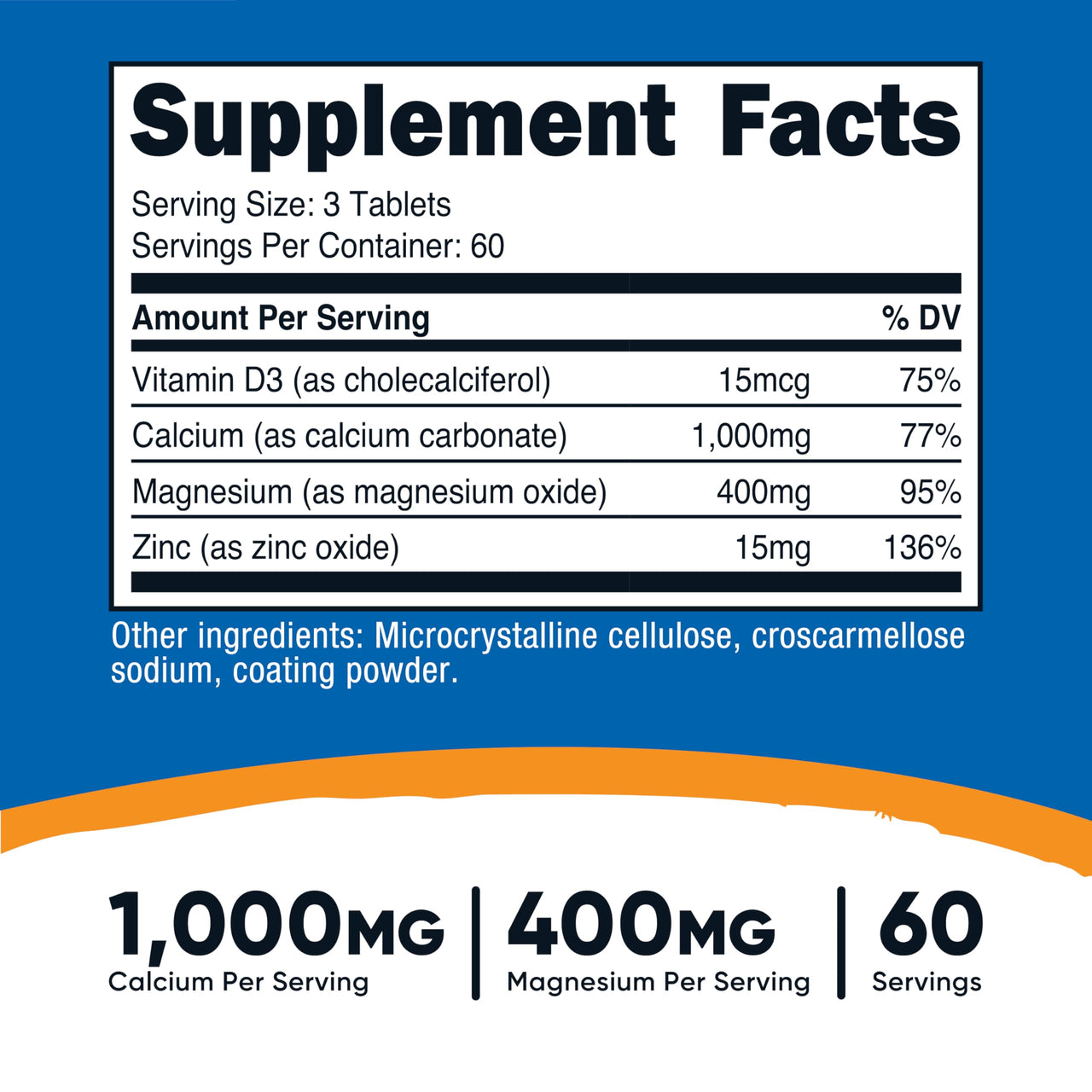 Nutricost Calcium, Magnesium & Zinc Tablets 1,415 mg, 180 Tablets - Vitamin/Mineral Blend Supplement, 60 Servings - Gluten Free, Non-GMO