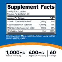 Thumbnail for Nutricost Calcium, Magnesium & Zinc Tablets 1,415 mg, 180 Tablets - Vitamin/Mineral Blend Supplement, 60 Servings - Gluten Free, Non-GMO