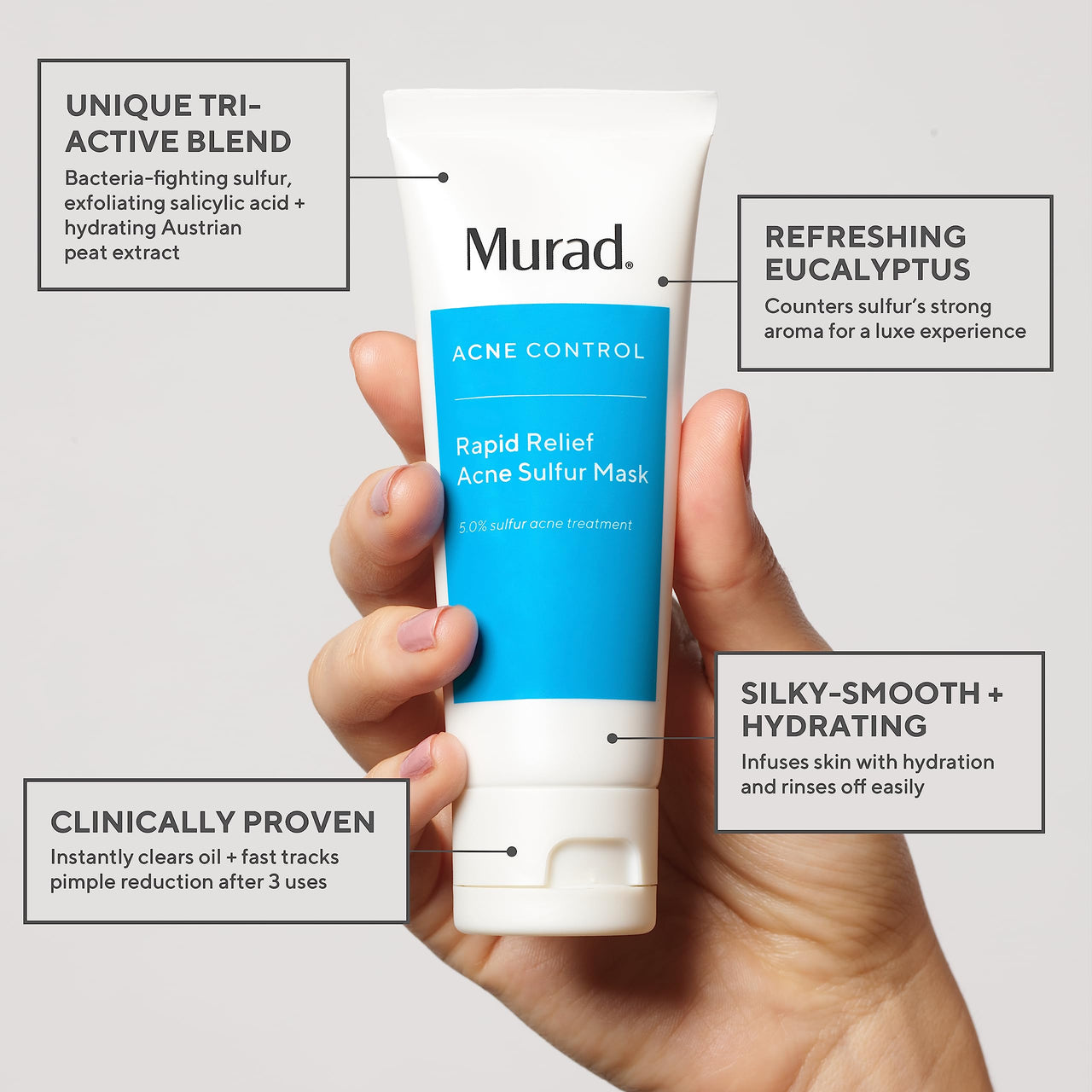 Murad Rapid Relief Acne Sulfur Mask – Clay Mask with Salicylic Acid, 5% Sulfur, and Austrian Peat Reduces Oil, Minimizes Breakouts, Reduces Pimple Size, and Unclogs Pores – 2.5 Fl Oz