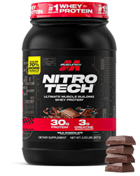 Thumbnail for Muscletech Whey Protein Powder (Milk Chocolate, 2 Pound) - Nitro-Tech Ultimate Muscle Building Formula with Whey Protein Isolate - 30g of Protein, 3g of Creatine & 6.8g of BCAA - Packaging May Vary