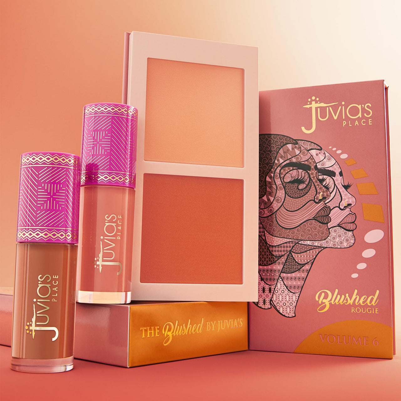 Juvia's Place Blushed Duo Blush - Two Tone Pigmented Buildable Pressed Mineral Powder - Rosy Natural Cheeks Matte Fresh Finish for All Skin Color -Volume2