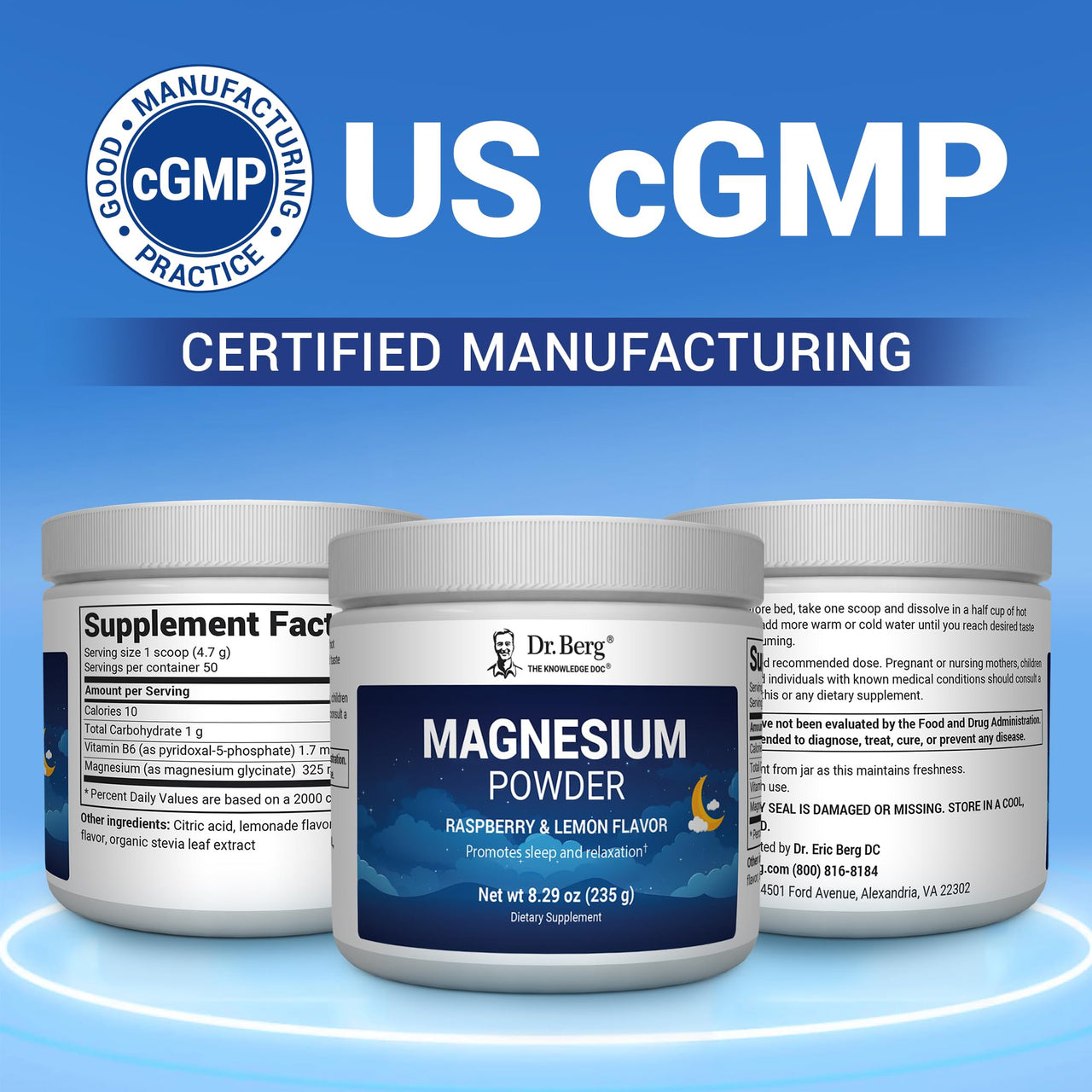 Dr. Berg Magnesium Glycinate Powder for Sleep, Relaxation, & Stress Relief - Raspberry & Lemon Flavor (50 Servings) Magnesium Powder - Ideal for Bedtime Support & Calming