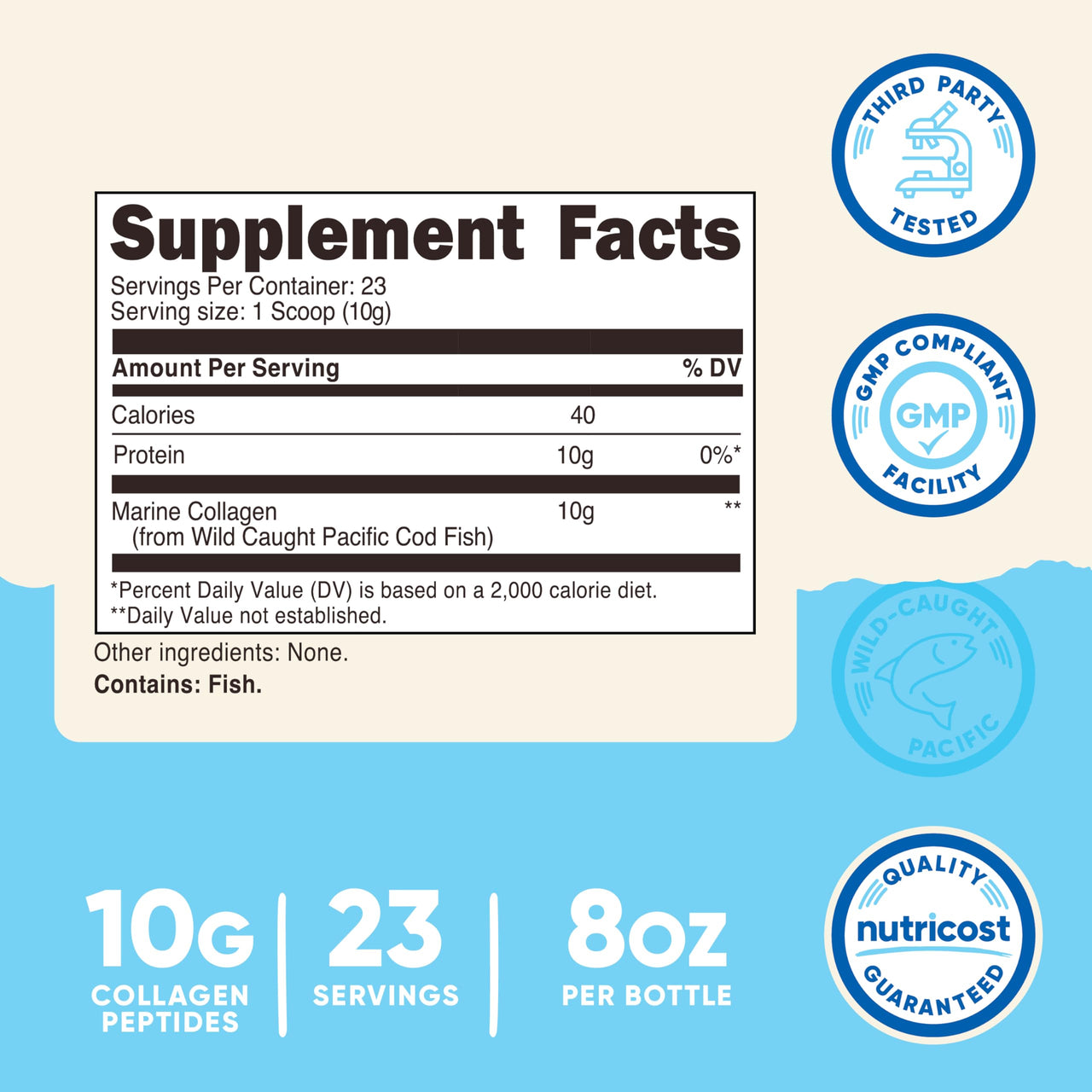 Nutricost Marine Collagen Powder Wild Caught Fish (8 oz) - 23 Servings, 10 G Protein Per Serving, Alaskan Wild-Caught