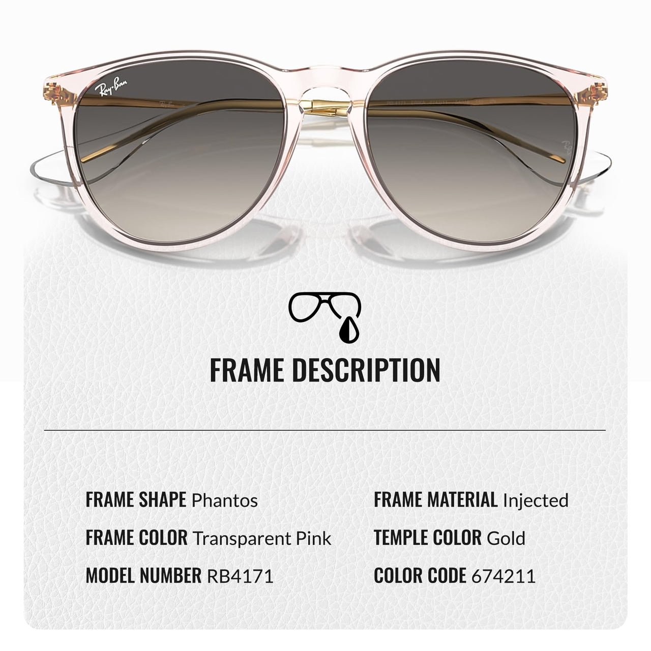 Ray-Ban RB4171 ERIKA CLASSIC Phantos Shaped Non-Polarized Sunglasses for Women – Includes Official RAYBAN Eyewear Kit – Ideal Formal & Casual Wear Sunglasses – Grey Lens