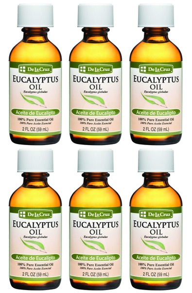 Eucalyptus Essential Oil Aromatherapy for Diffuser or Humidifier 100% Pure Steam Distilled Eucalyptus Globulus 2 FL OZ (6 Bottles)