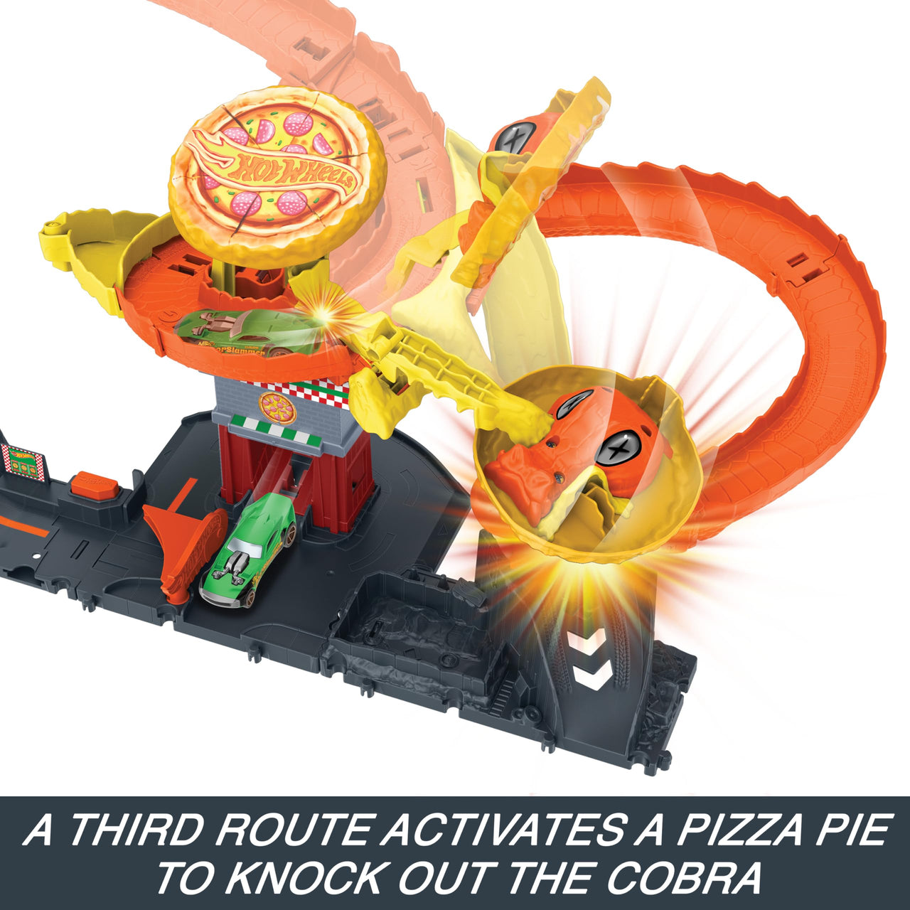 Hot Wheels City Pizza Slam Cobra Attack Playset & 1 Toy Car