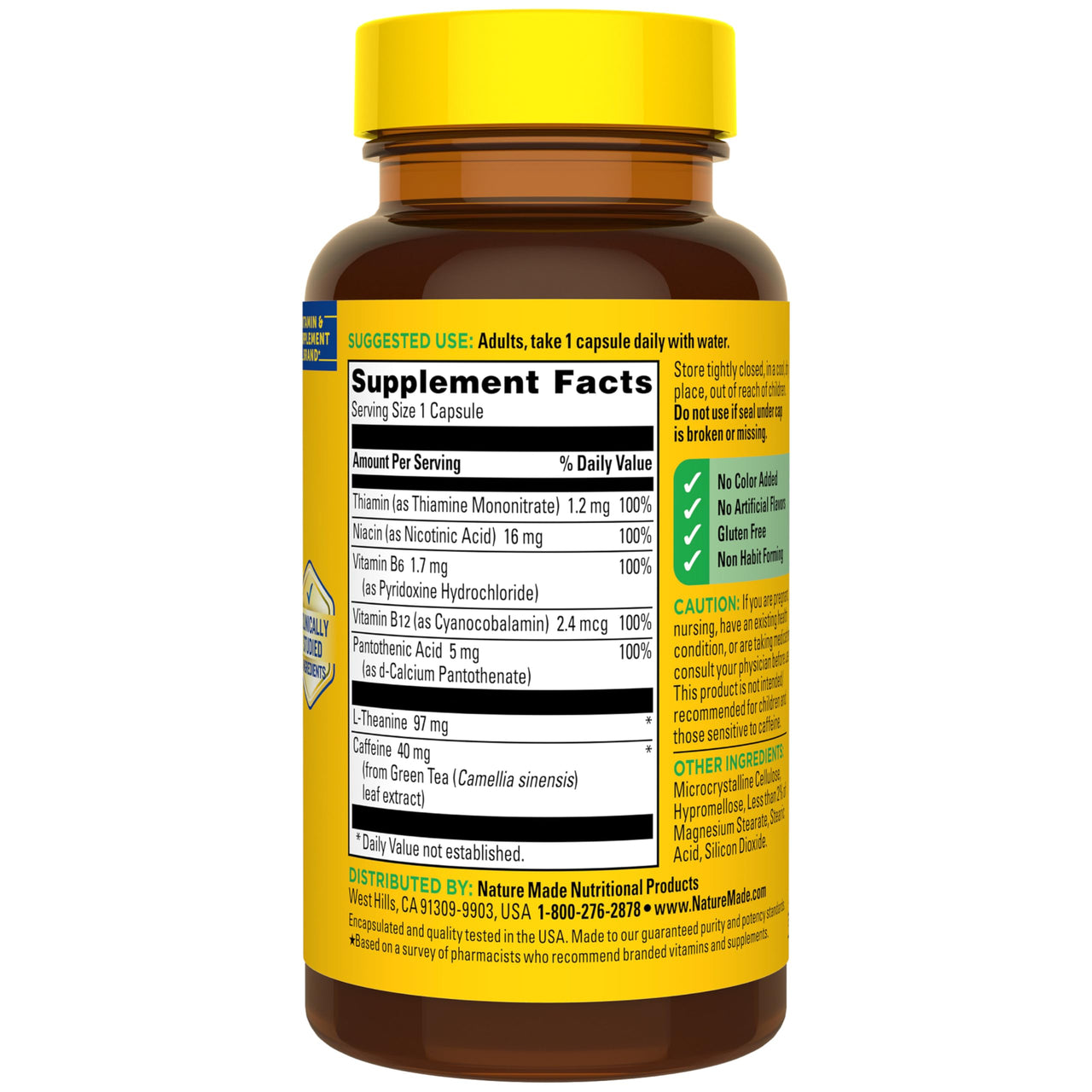 Nature Made Focus Boost Capsules, Green Tea Caffeine + L Theanine, B Vitamins, Fast Acting Focus Supplement, 30 Capsules, 30 Day Supply