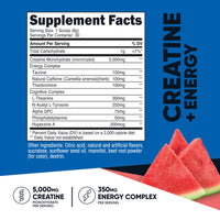 Thumbnail for Nutricost Creatine + Energy 30 Servings (Watermelon Flavored) - 5,000mg Creatine Monohydrate + 350mg Energy Complex Per Serving