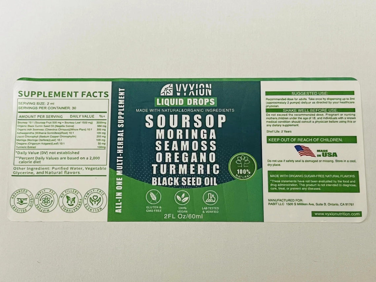 Soursop Bitters Liquid Drops 10 in 1 with Sea Moss, Moringa, Turmeric, Black Seed Oil, Oregano, Ashwagandha | Herbal Extracts for Overall Health-Enhancing | Vegan, Non-GMO | 2 Fl Oz