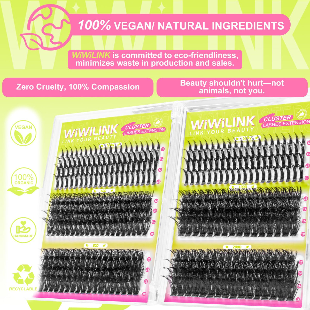 Lash Clusters Kit with Spikes Lashes Clusters Wispy 60D+80D+100D+200D Manga Eyelash Clusters D Curl 456PCS Cluster Eyelash Extensions Volume 12-18mm Individual Anime Lashes Kit Bond&Seal by WiWiLINK