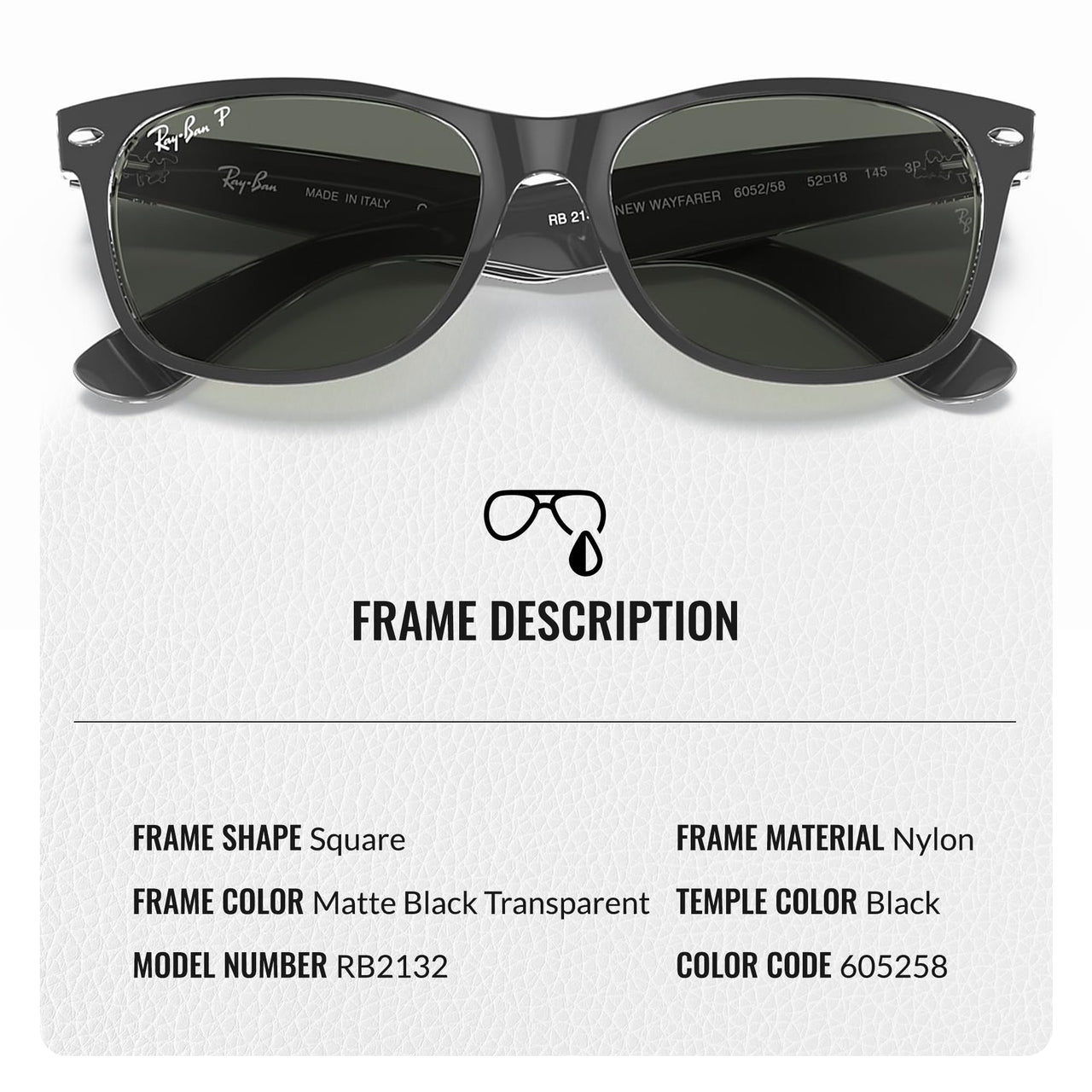 Ray-Ban RB2132 NEW WAYFARER Classic Polarized Square Shape Sunglasses With Eyewear Kit Bundle - High Bridge Fit - Casual Wear Square Sunglasses
