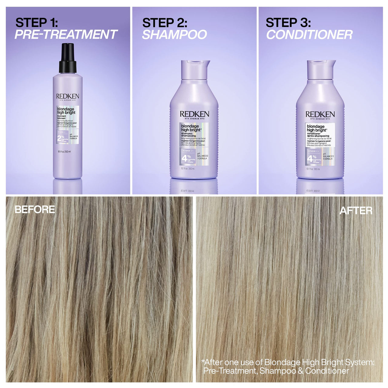 Redken Blondage High Bright Pre Treatment | Brightens and Lightens Color-Treated and Natural Blonde Hair Instantly | Infused with Vitamin C