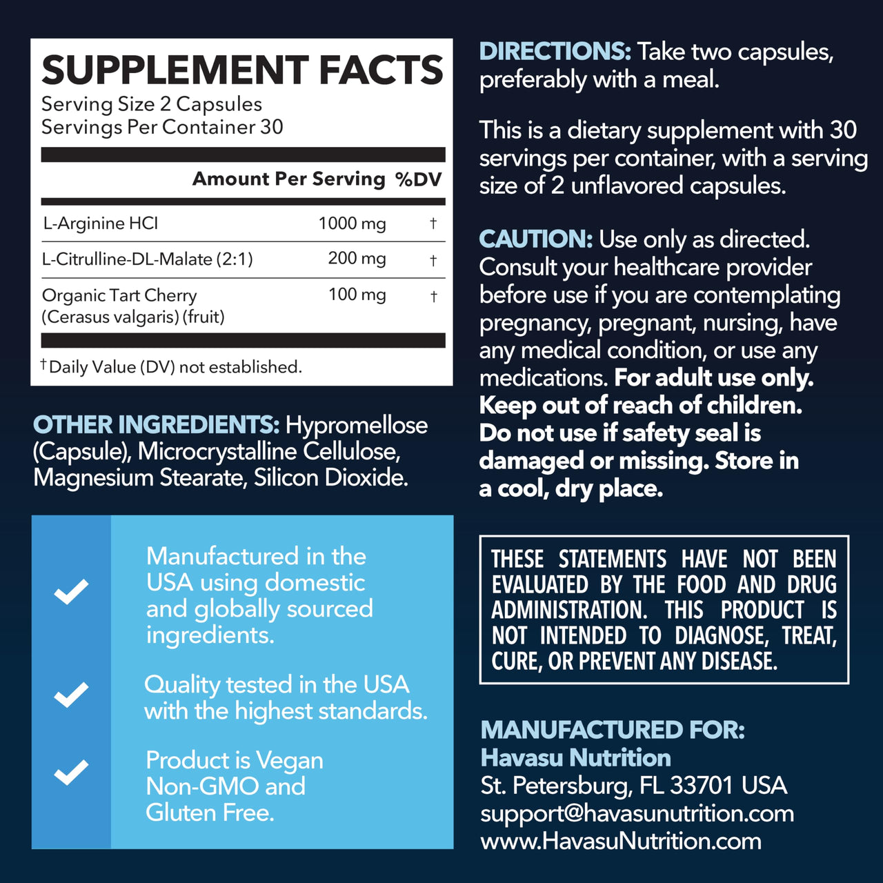 L-Arginine Capsules with L-Citrulline - Nitric Oxide Supplement - L Arginine and L Citrulline Blend - 60 Count - Vegan, Non-GMO Capsules for Performance, Endurance and Muscle Support - 1 Month Supply