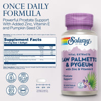 Thumbnail for SOLARAY Saw Palmetto and Pygeum - Saw Palmetto for Men w/Pygeum Bark, Zinc, Vitamin E, Pumpkin Seed Oil - Prostate Supplements for Men w/Beta Sitosterol - 60-Day Guarantee - 30 Servings, 30 Softgels