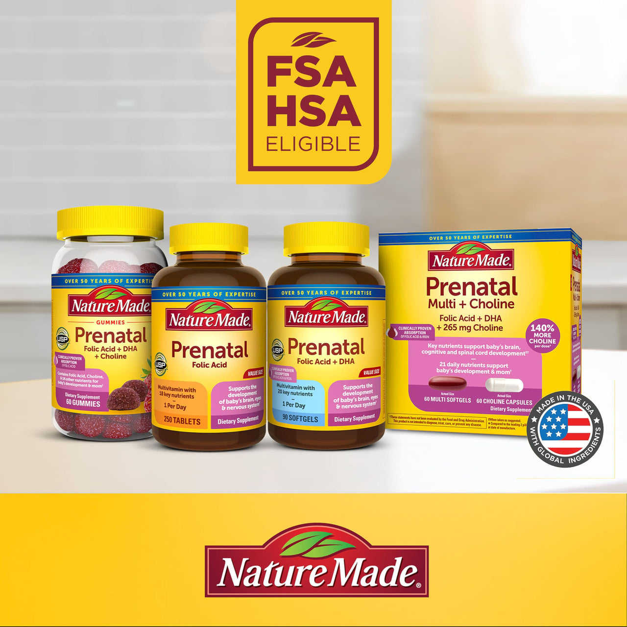 Nature Made Prenatal Vitamins for Women with Folic Acid + DHA, Prenatal Vitamin and Mineral Supplement for Daily Nutritional Support, 110 Softgels, 110 Day Supply