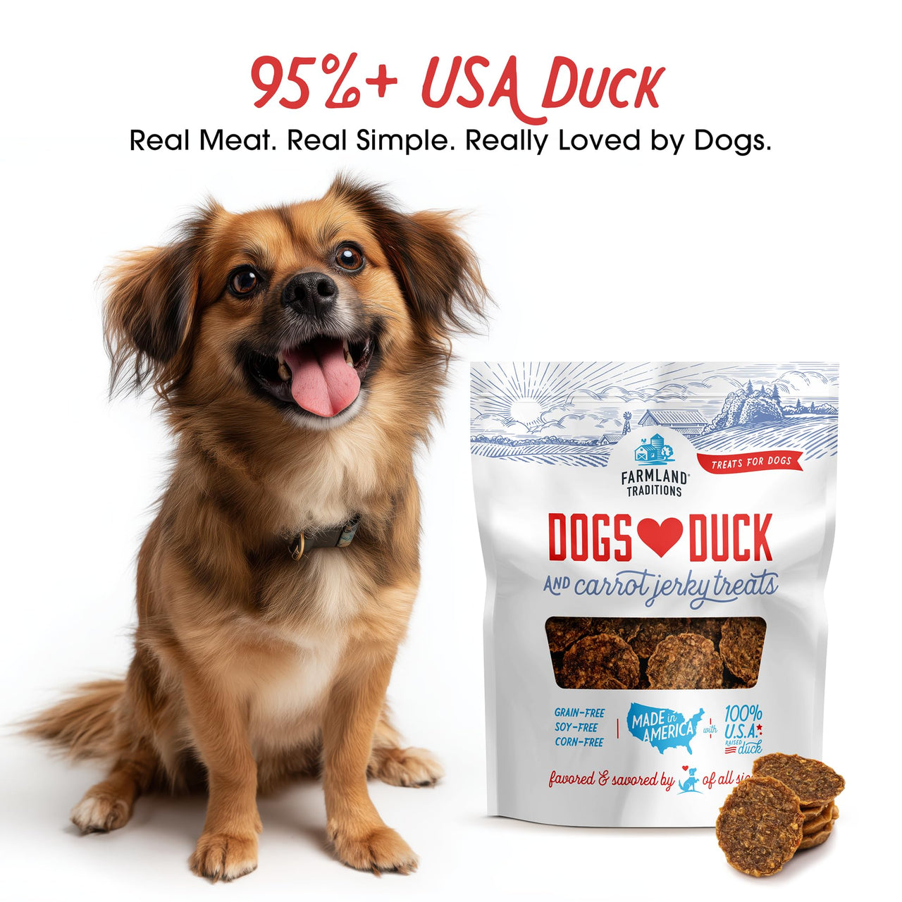 Farmland Traditions Filler Free Dogs Love Duck & Carrot Premium Jerky Treats. (5 oz)