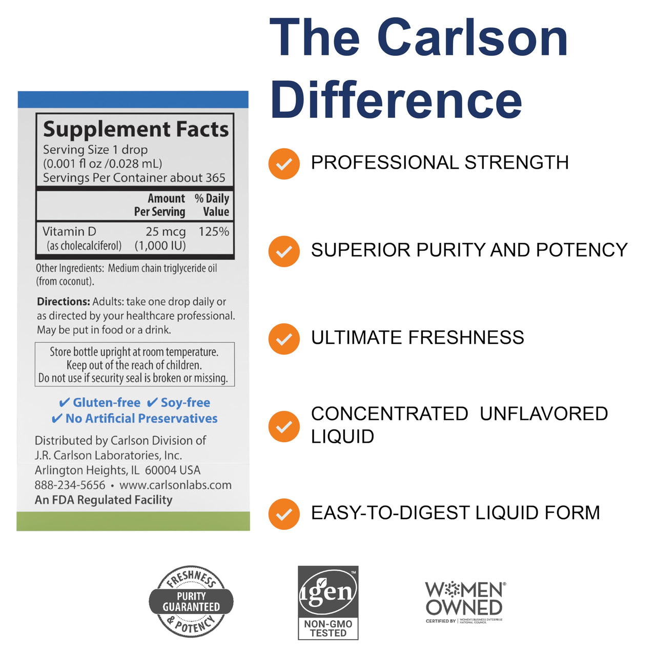 Carlson - Super Daily D3, Vitamin D Drops, 1,000 IU (25 mcg) per Drop, 1-Year Supply, Vitamin D3 Liquid, Heart & Immune Health, Vegetarian, Liquid Vitamin D3 Drops, Unflavored, 365 Drops