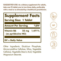 Thumbnail for Solgar Vitamin B6 25 mg, 100 Tablets - Supports Energy Metabolism, Heart Health & Healthy Nervous System - B Complex Supplement - Vegan, Gluten Free, Dairy Free, Kosher - 100 Servings