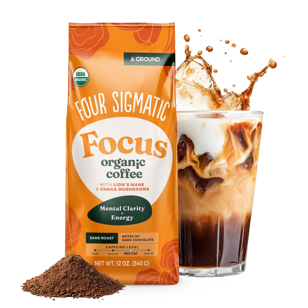 FOUR SIGMATIC Organic Focus Mushroom Ground Coffee, 12 OZ