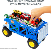 Thumbnail for Hot Wheels Monster Trucks Toy Hauler, Oversized Truck Carries & Stores 12 1:64 Scale Monster Trucks or 32 Cars, Monster Mover Rhino