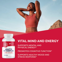 Thumbnail for Vimergy Adapto B Complex, 120 Servings – High Potency with 8 B Vitamins, Rhodiola & Hawthorn Berry – Supports Mental Energy, Cognition, Mood - Non-GMO, Kosher, Vegan, Paleo, No Gluten, No Soy