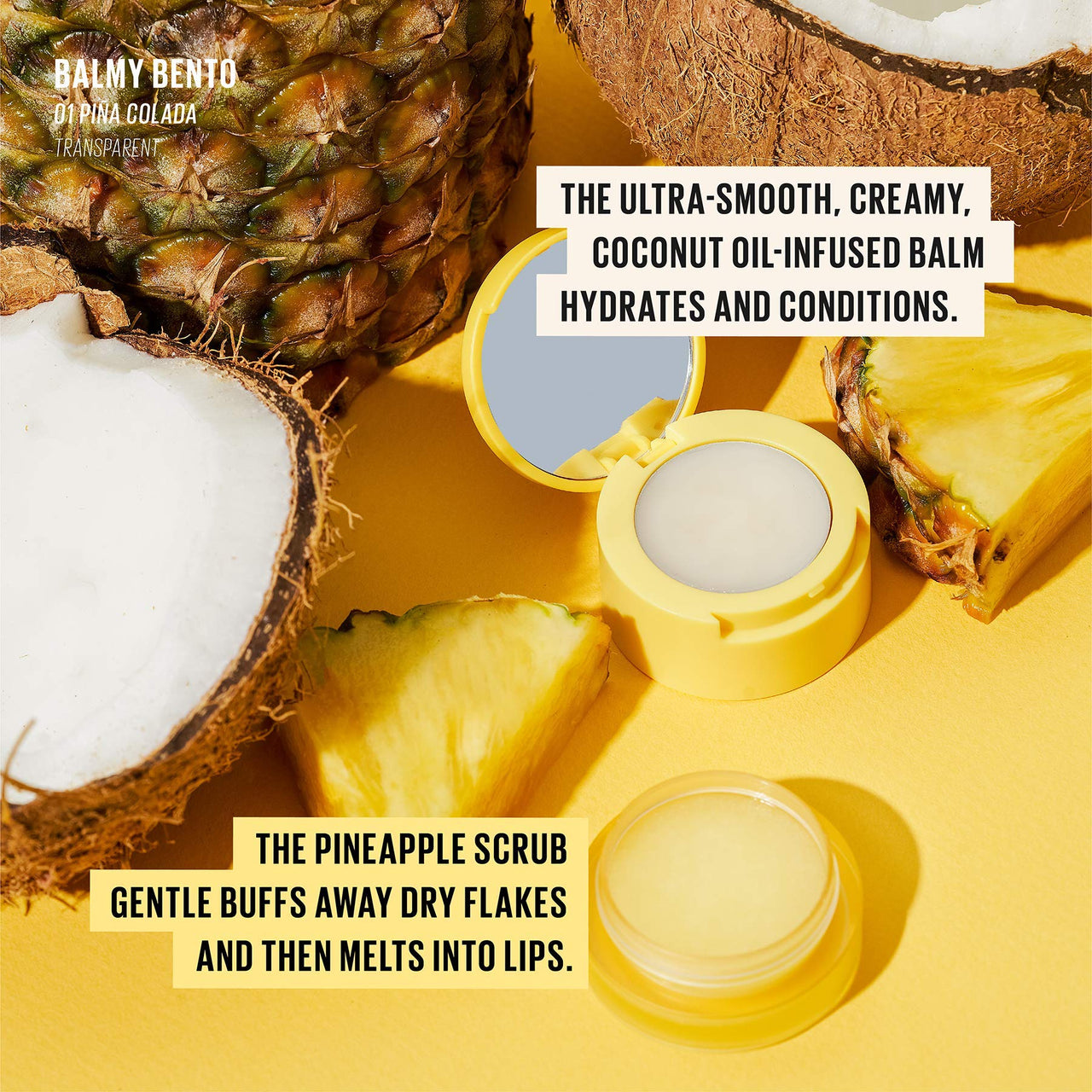 KAJA Lip Balm - Balmy Bento | Scrub, with Coconut Oil, Clear Finish Treatment, Moisturize, Exfoliate, Smoothes Butter Lips Care, Compact Travel Size, Piña Colada, Mother's Day, 0.4 Oz