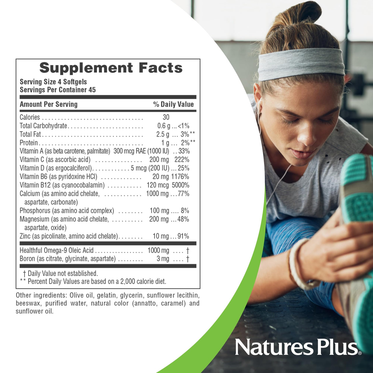 NaturesPlus Bone Power - 180 Softgels - Osteo Nutrient Complex - Dairy Free, Gluten Free - 45 Servings