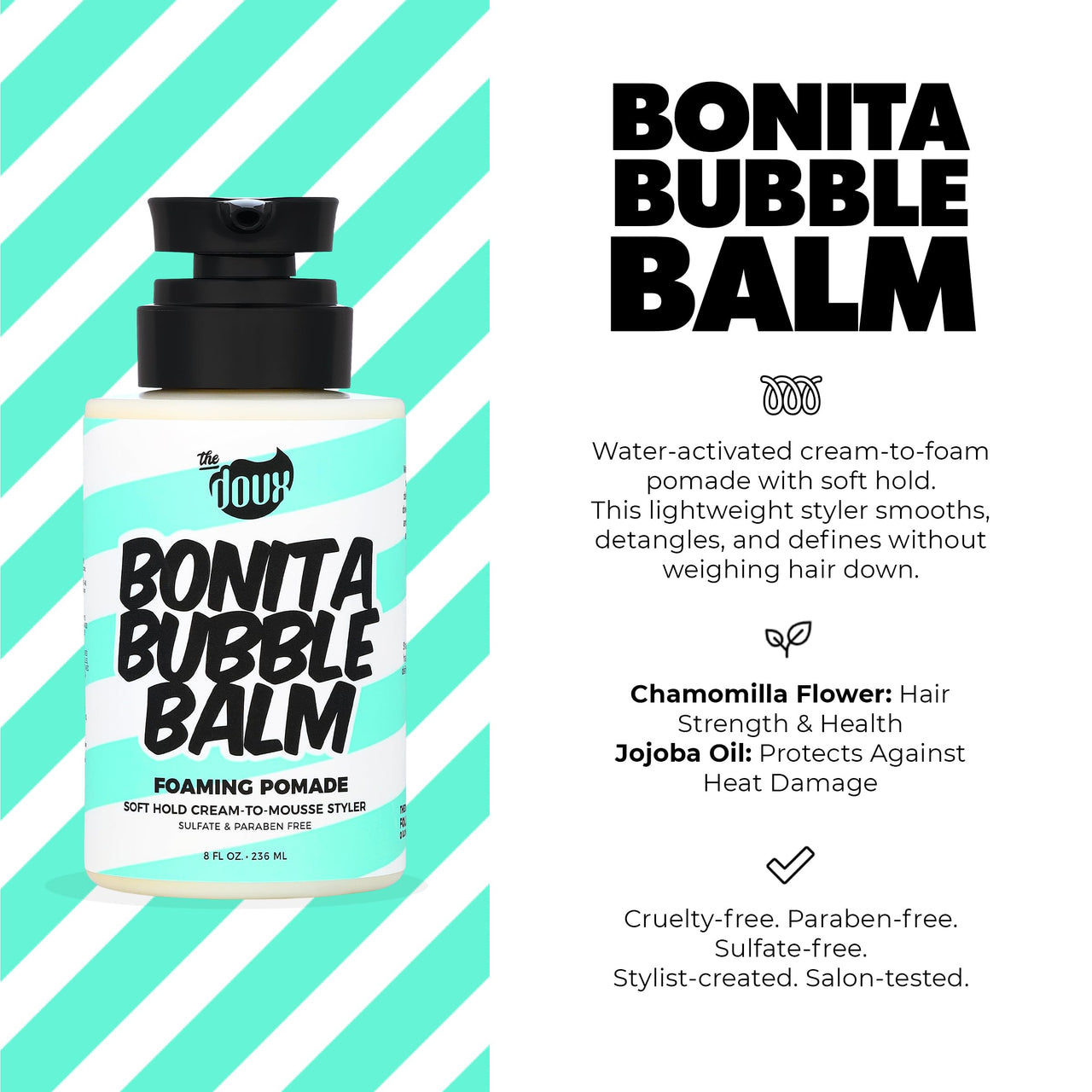 Bonita Bubble Balm Foaming Pomade – Cream to Foam Styling Pomade for Curly Hair, Wavy Hair & Natural Styles – Lightweight Hair Mousse Alternative with Shine, Frizz Control & Definition, 8oz