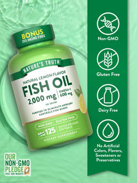 Thumbnail for Nature's Truth Omega 3 Fish Oil 2000 mg | 125 Liquid Softgels | Burpless, Lemon Flavor Pills | Non-GMO and Gluten Free Supplement