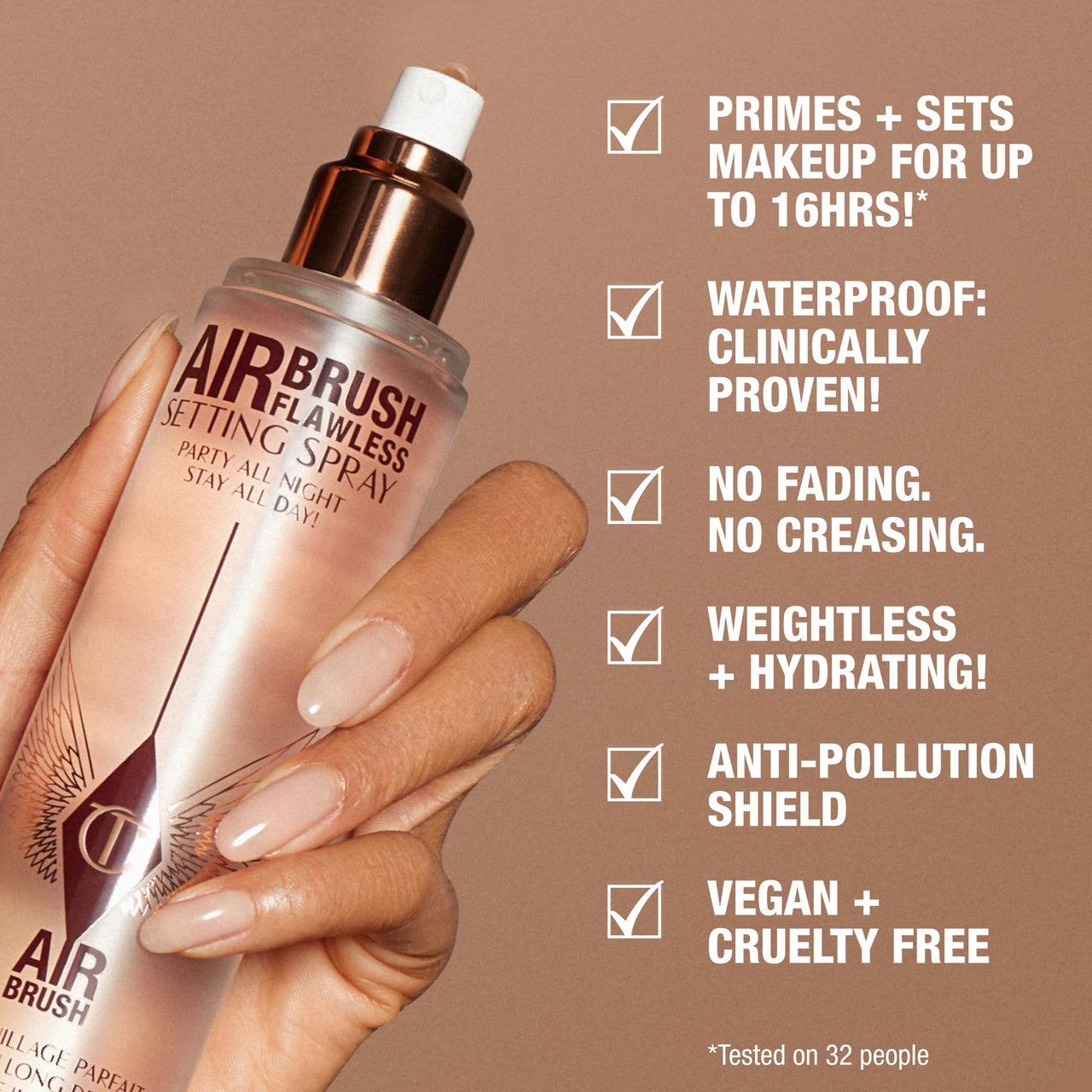 Charlotte Tilbury Airbrush Flawless Setting Spray - Ultra-Fine Hydrating Mist to Prime & Set Face Makeup For Up to 16Hr - Soothes, Blurs Pores & Calms Skin (100ml)
