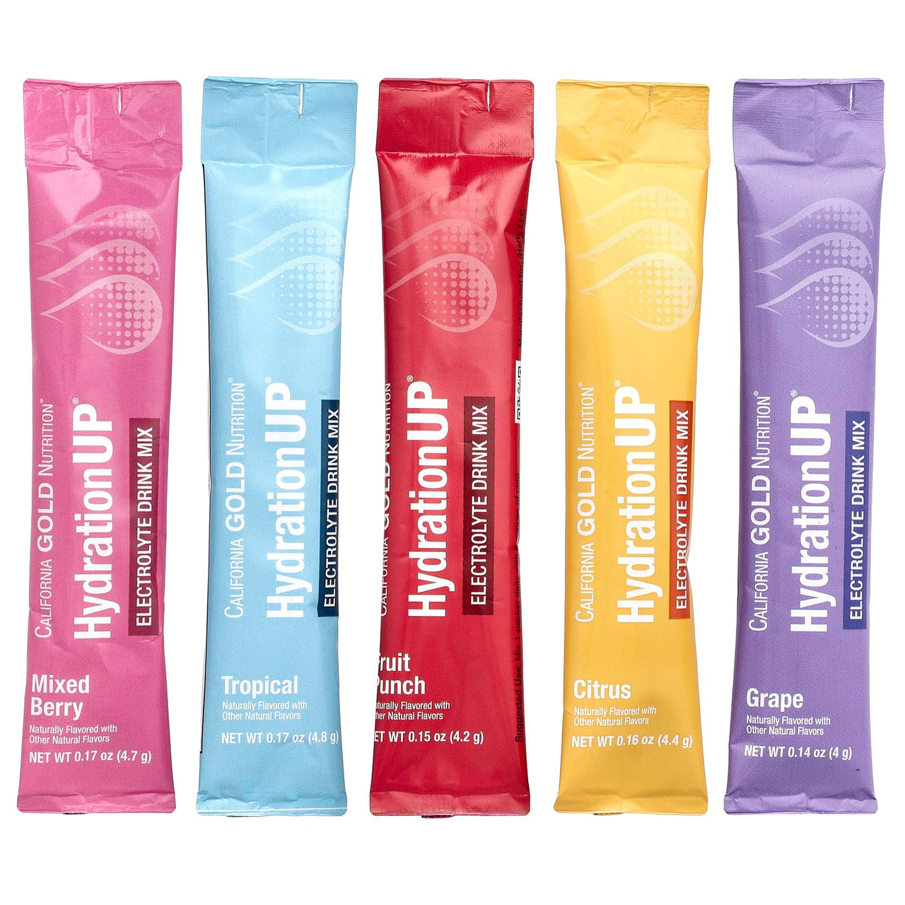 California Gold Nutrition HydrationUP®, Electrolyte Drink Mix with Calcium Lactate, Vitamins C & E, Variety Pack, 20 Packets, 0.14 oz - 0.17 oz (4 g - 4.8 g) Each