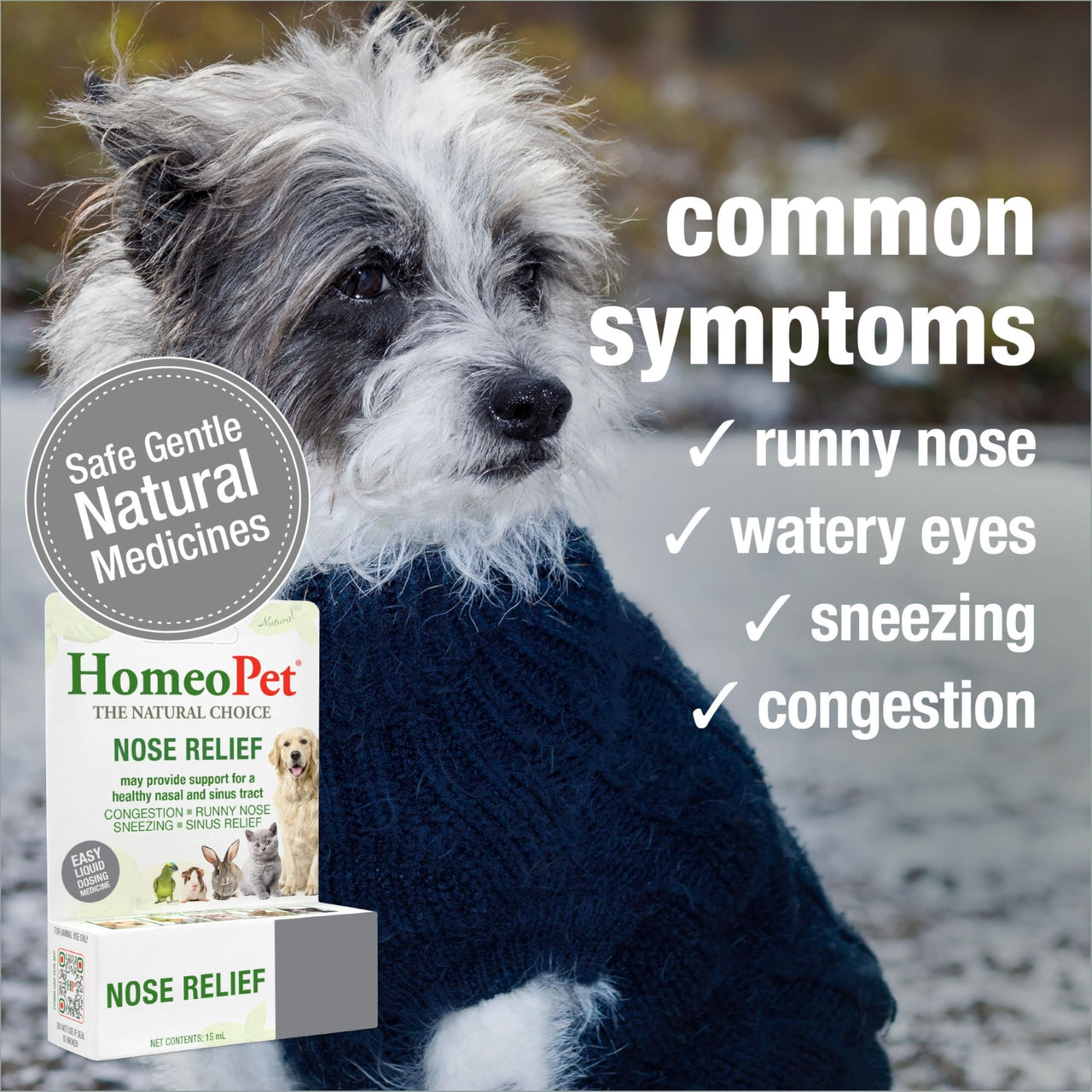 HomeoPet Nose Relief, Safe and Natural Sinus Supplement for Cats, Dogs, and Other Small Animals, 15 Milliliters