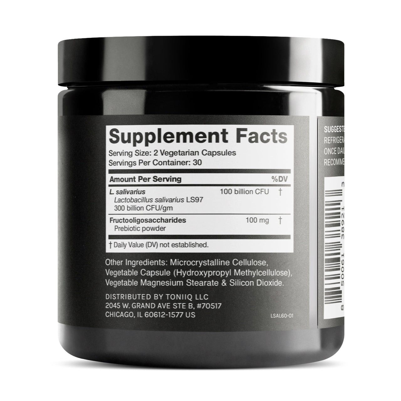 Toniiq 100 Billion CFU Lactobacillus Salivarius Probiotic - Highest Verified CFU Count - Third-Party Lab Tested for Potency - 60 Vegetarian Capsules - 30 Servings - TQ Verified