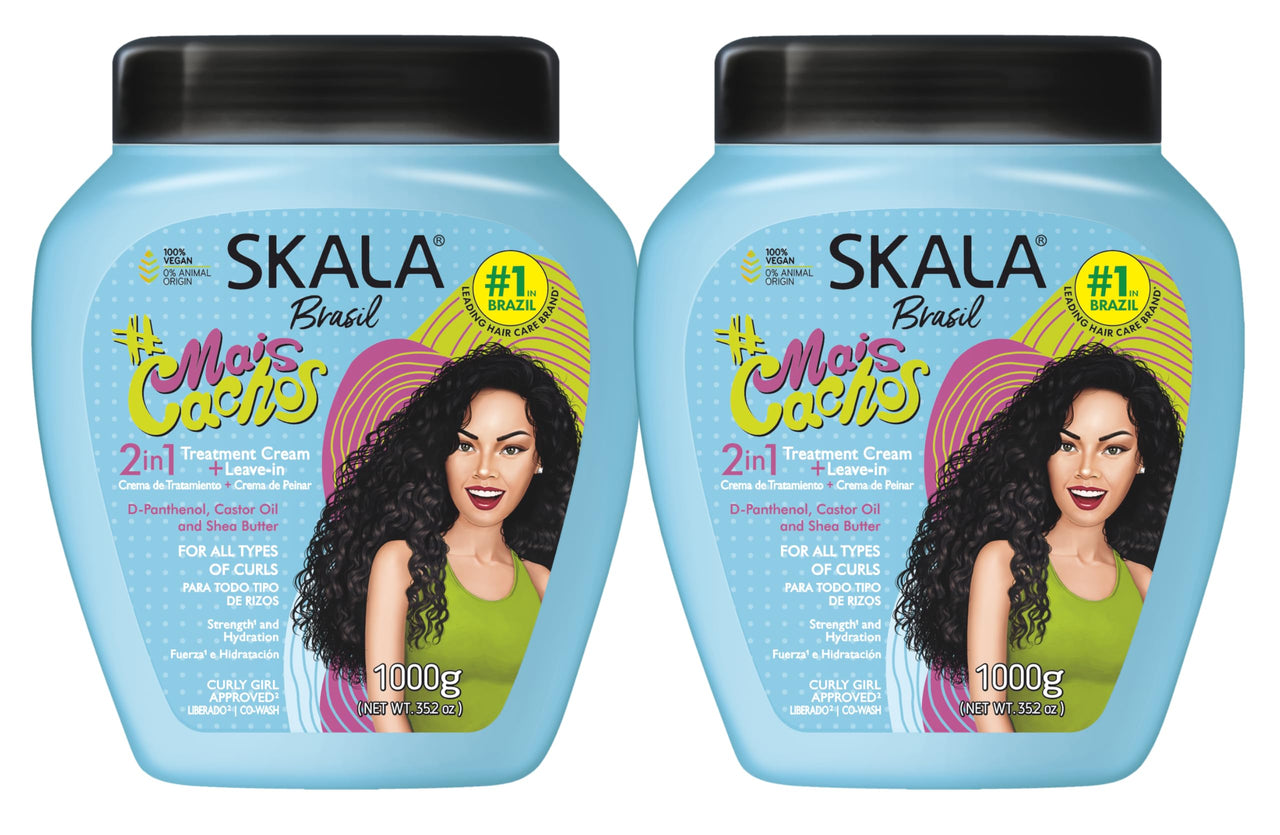 2 Pack SKALA Mais Cachos Hydrates Curls, Eliminates Frizz, For Curly Hair - 2 IN 1 Conditioning Treatment Cream and Cream To Comb 35.2oz New
