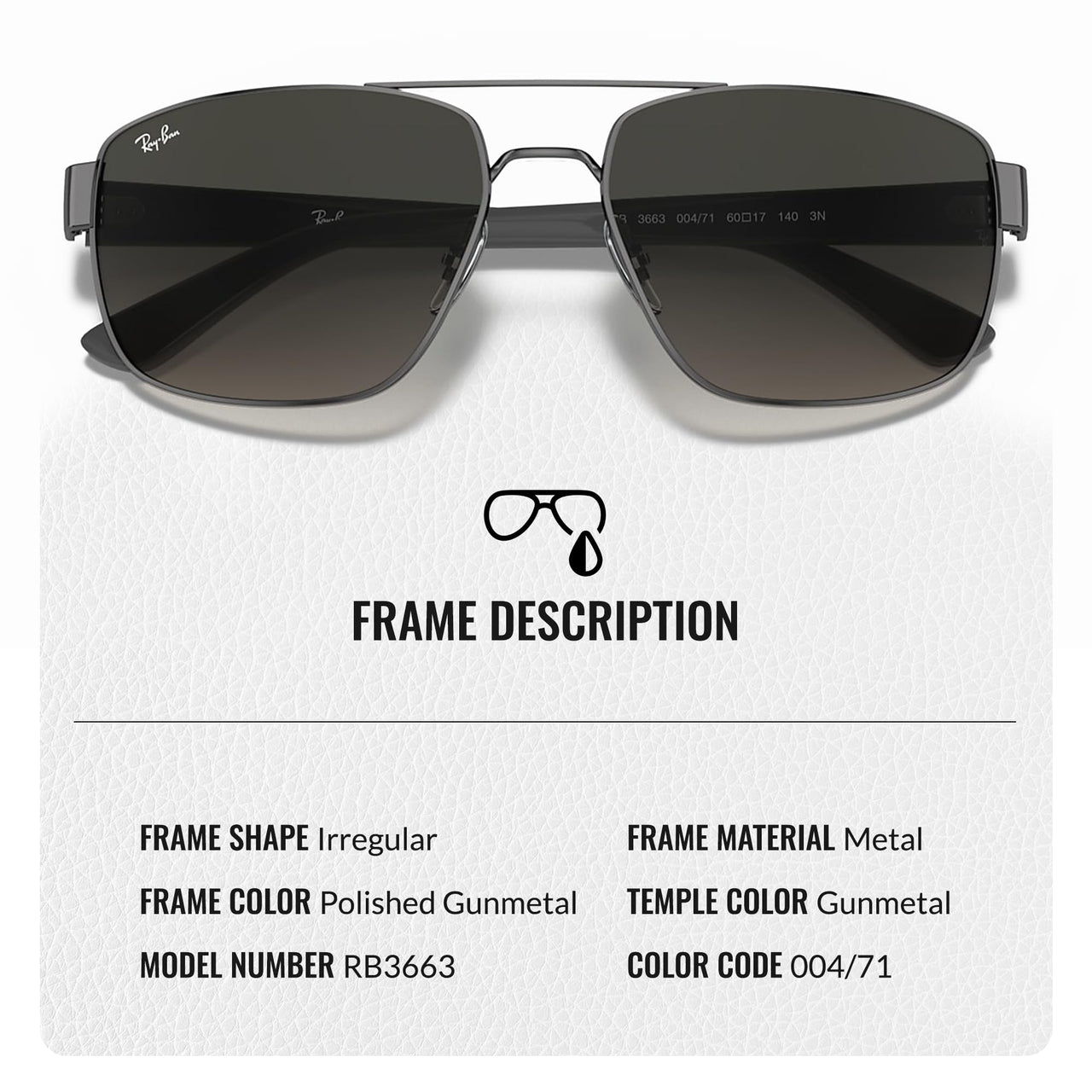 Ray-Ban RB3663 Square-Round Shaped Non-Polarized Sunglasses for Men – Includes Official RAYBAN Eyewear Kit – Ideal Formal & Casual Wear Sunglasses – Grey Gradient Lens