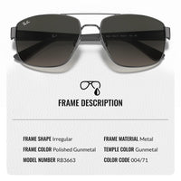 Thumbnail for Ray-Ban RB3663 Square-Round Shaped Non-Polarized Sunglasses for Men – Includes Official RAYBAN Eyewear Kit – Ideal Formal & Casual Wear Sunglasses – Grey Gradient Lens