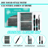 Thumbnail for AMZGIRL LASH Clusters Kit 320Pcs, DIY Individual Extensions with Lash Bond and Seal, Remover For False Eyelashes, Applicator Tool Kit At Home(3040D,D-Mix9-16mm, Black