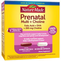 Thumbnail for Nature Made Prenatal Vitamin Softgels + Choline Capsules, Folic Acid + DHA + Choline, 60 Prenatal Vitamins for Women, 60 Choline Supplements Capsules, 60 Day Supply