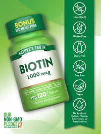Thumbnail for Nature's Truth Biotin 1000mcg | 120 Tablets | Vegan, Non-GMO, Gluten Free Supplement