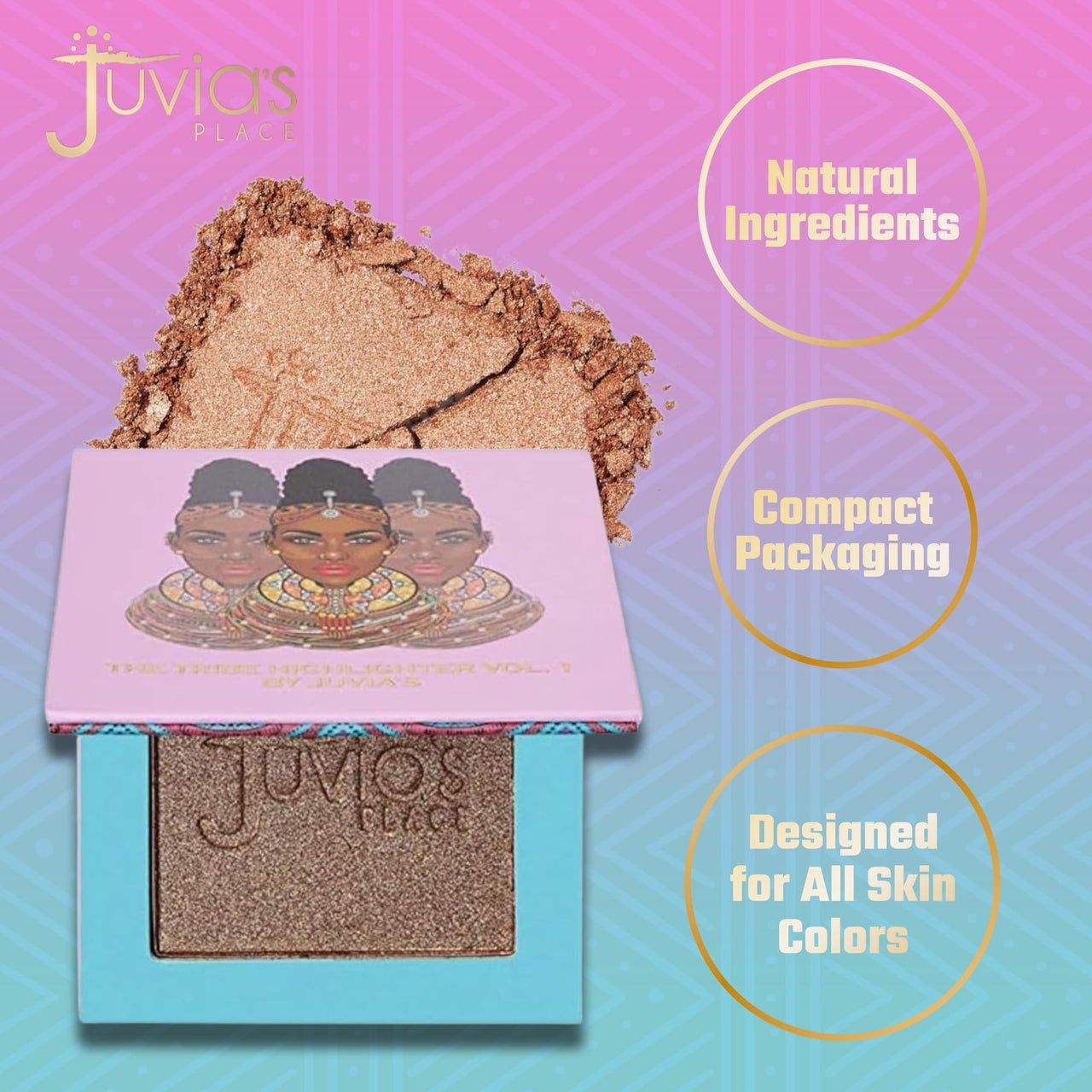 Juvia's Place - Tribe Highlighter Vol. 1 - Glow Highlighter Face Makeup Powder - Shimmering Glow Finish perfect for cheekbones, Radiant Mineral Shimmer, Illuminating Powder