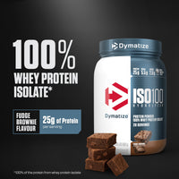Thumbnail for Dymatize ISO100 Whey Protein Powder Isolate, Fudge Brownie, 25g of Protein, 5.5g BCAAs, Less Than 120 Cal., Gluten Free, 1g Fat, 1g Sugar, 2g Carb (20 Servings)