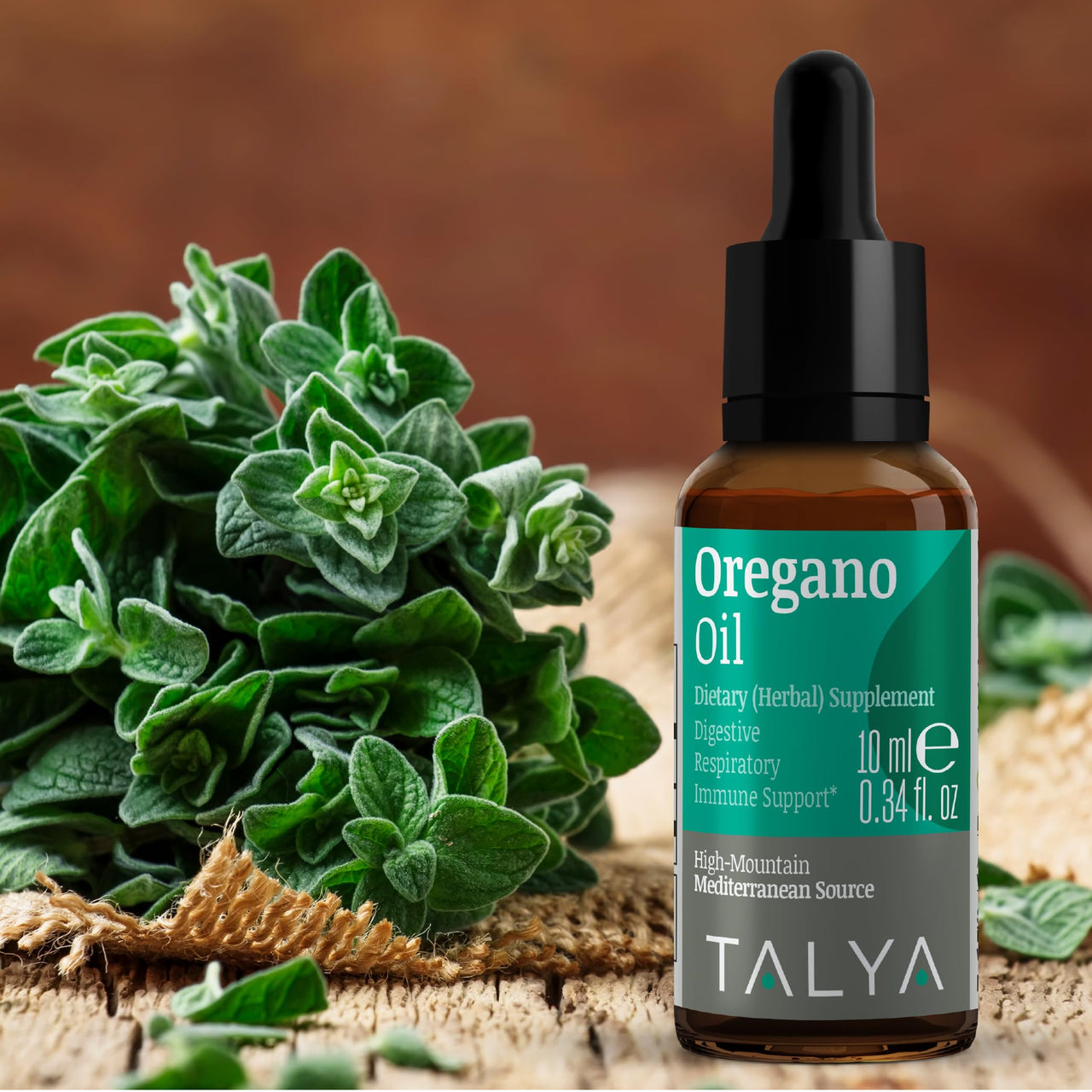 TALYA Oregano Oil 0.34 fl.oz | Oil of Oregano Liquid | Immune Support, High Carvacrol, Digestive Health | Non-GMO | Vegan | Mediterranean Oregano