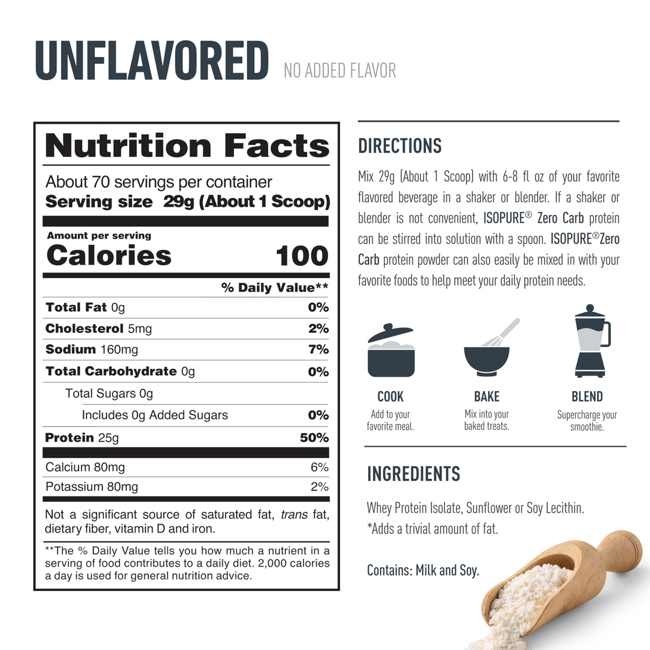 Isopure Zero Carb 100% Pure Whey Isolate Protein Powder, Gluten-Free, with Vitamins, Unflavored, 25g Protein Per Serving, 4.5 Lbs, 70 Servings (Packaging May Vary)