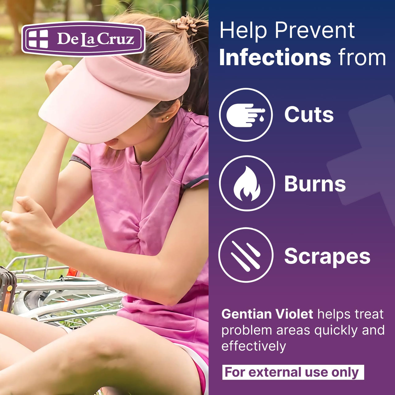 De La Cruz Gentian Violet - Violeta de Genciana 1% First Aid Antiseptic for cuts, scrapes and Burns, 1 FL OZ