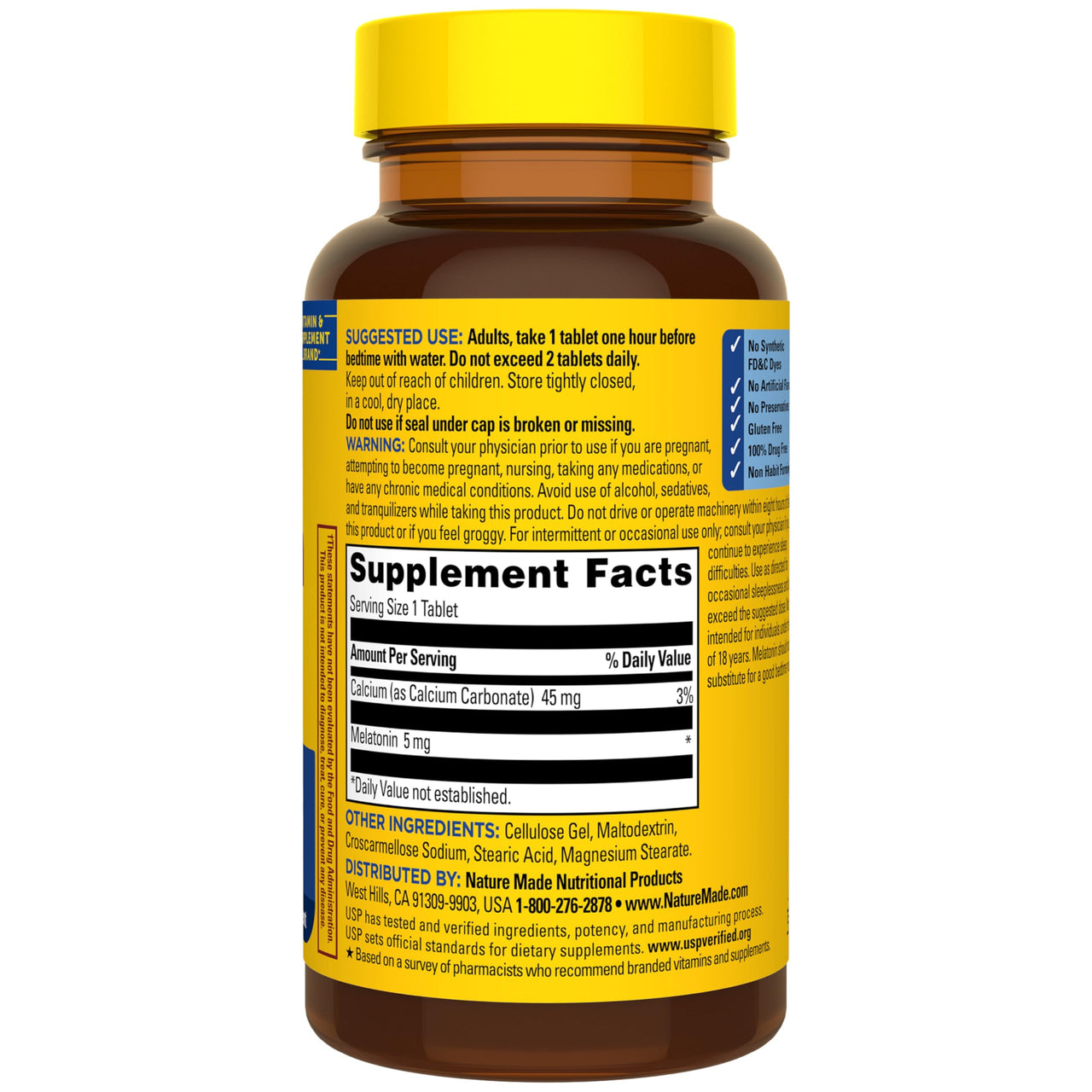 Nature Made Melatonin 5mg Tablets Extra Strength, 100% Drug Free Sleep Aid for Adults, 90 Tablets, 90 Day Supply
