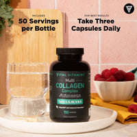 Thumbnail for Vital Vitamins Multi Collagen Capsules - Type I, II, III, V, X - Grass-Fed, Collagen Peptides Supplements, Non-GMO - for Men & Women - 150 Count