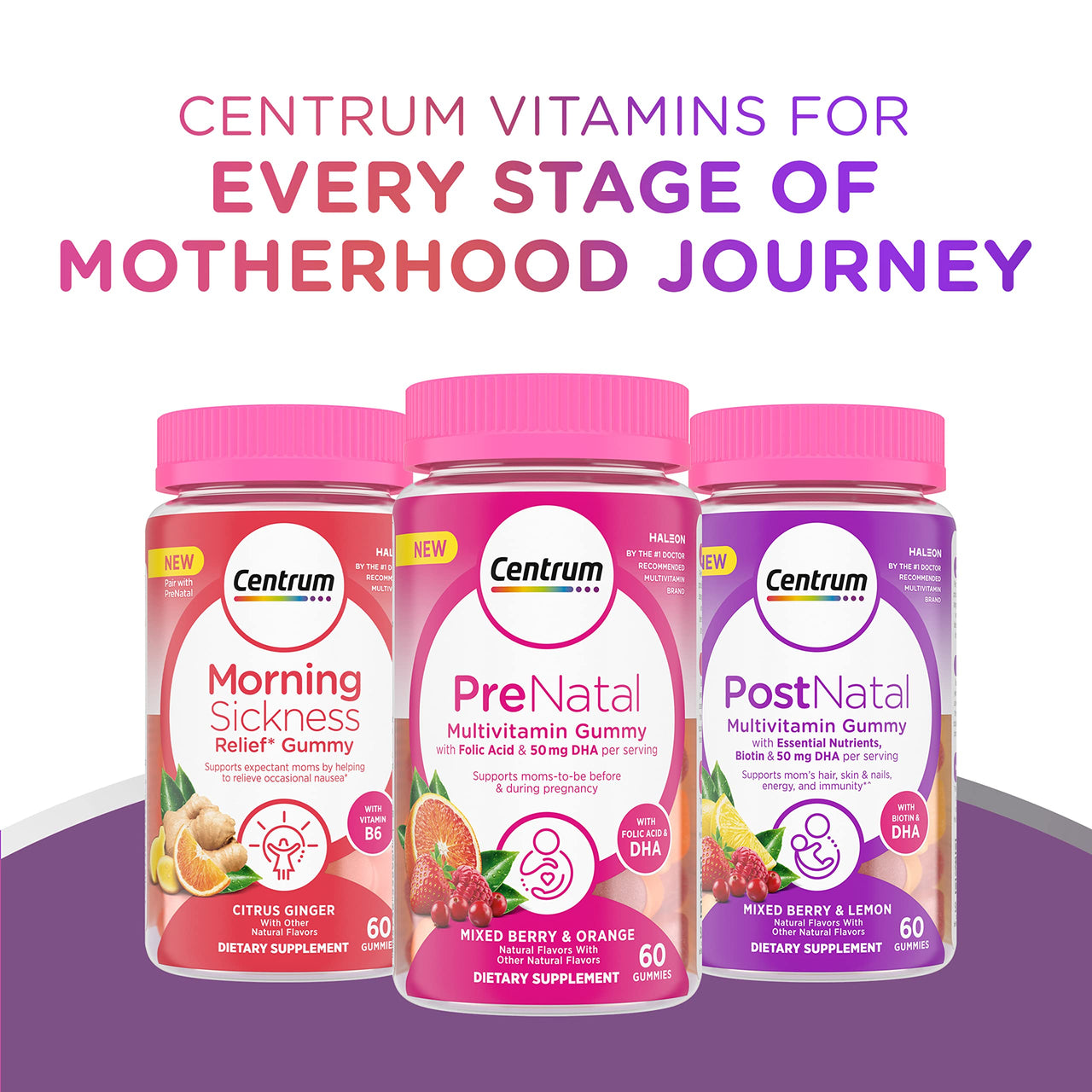 Centrum Postnatal Multivitamin Gummies with Biotin and DHA, Mixed Berry and Lemon Flavors - 60 Count, 30 Day Supply