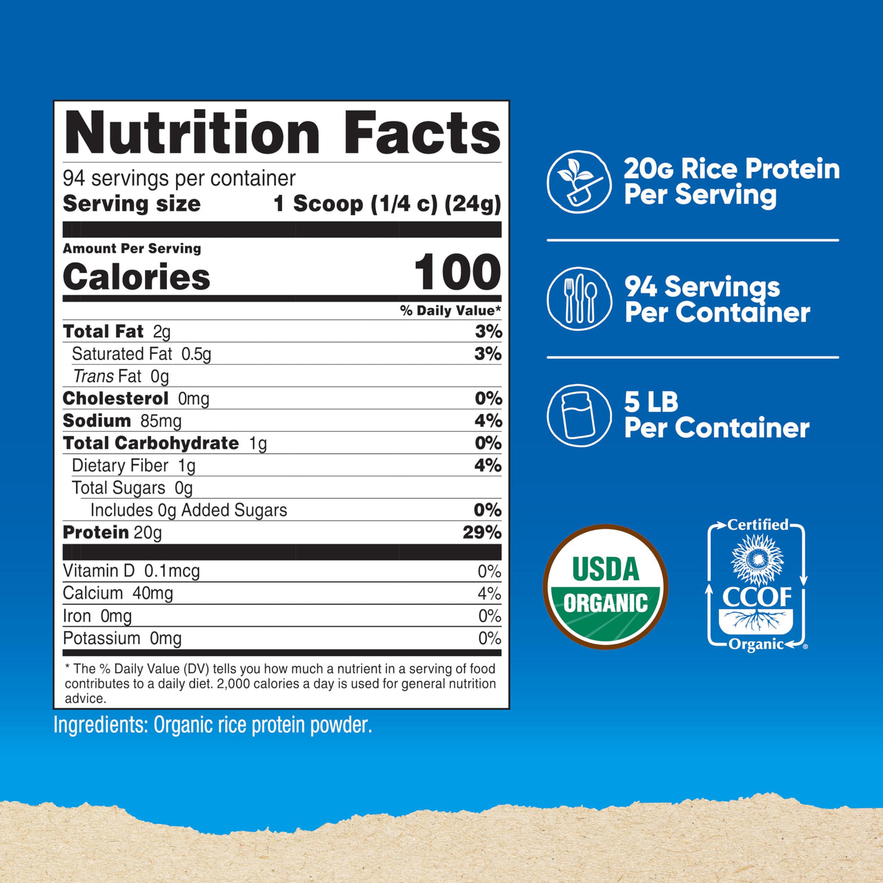 Nutricost Organic Rice Protein Powder (5 LB) - Gluten-Free, GMO-Free (from Brown Rice)