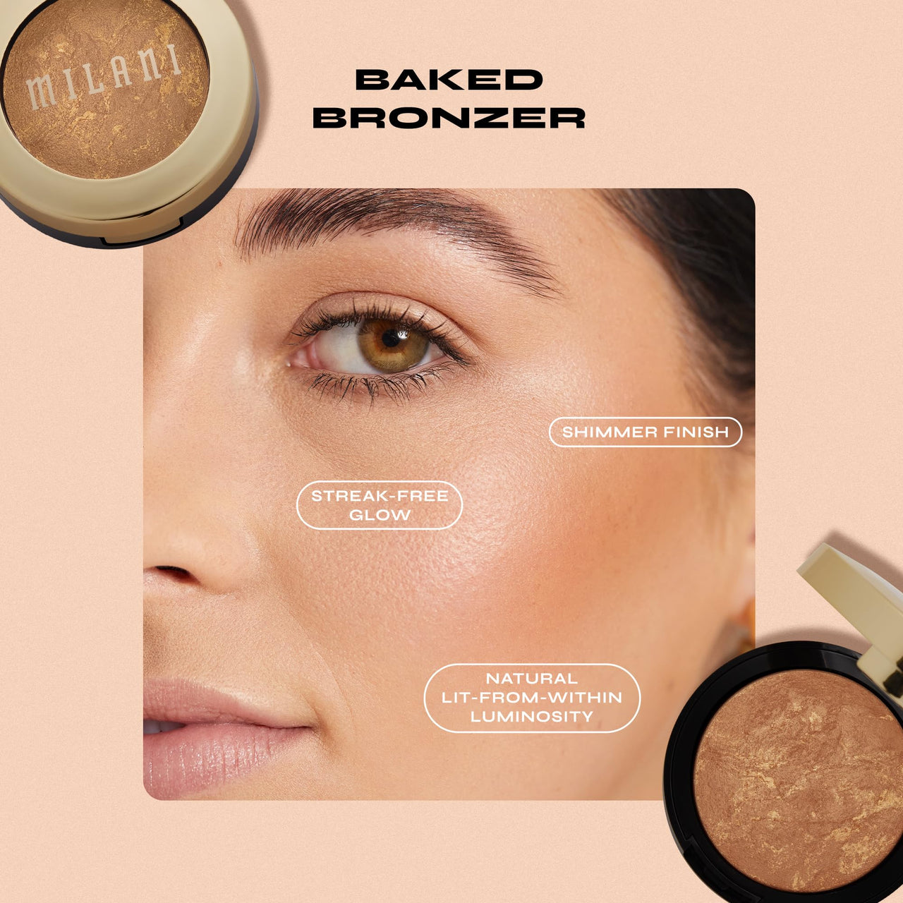 Milani Bronzer Powder - Baked Bronzer Made in Italy, Bronzing Shimmer Highlighter Makeup for Contour -Dolce