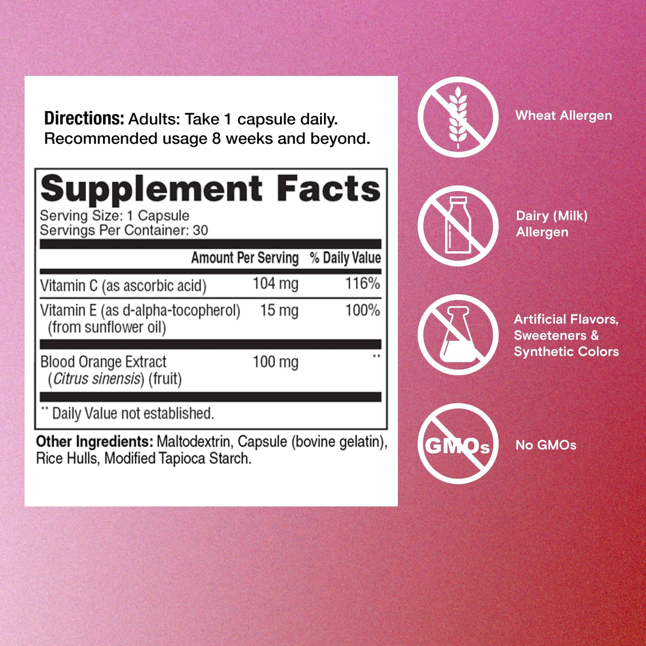 One A Day Skin Radiance, Skin Supplement to Support Hydration & Glow with Blood Orange Extract & Collagen Health with Vitamin C & Vitamin E, 30 Capsules